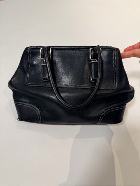 Vintage Coach Black Leather Hampton Satchel Bag Y2K Buckle Shoulder Purse